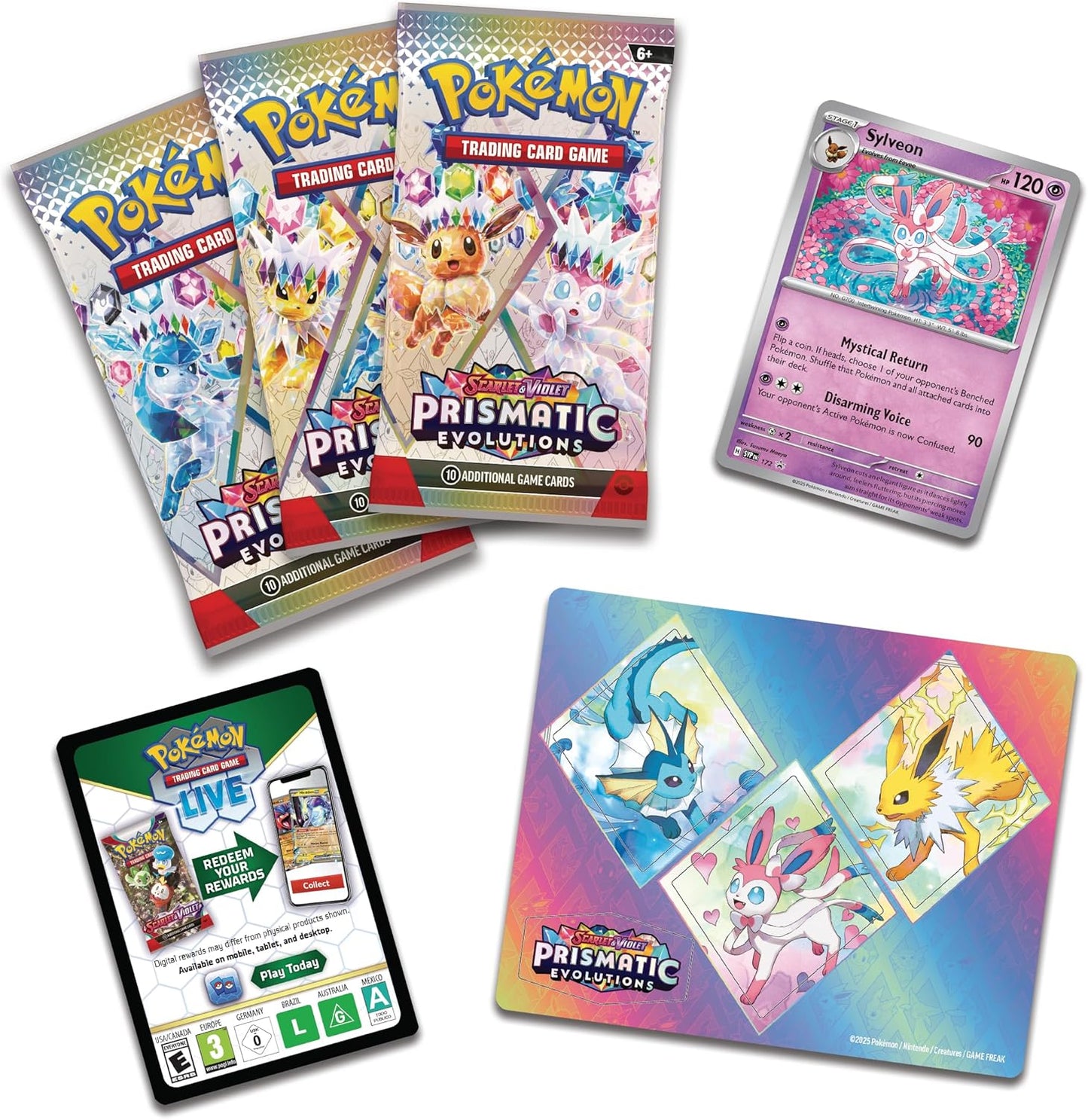 Pokémon TCG: Scarlet & Violet—Prismatic Evolutions Tech Sticker Collection – Sylveon (1 Foil Promo Card & 3 Booster Packs)