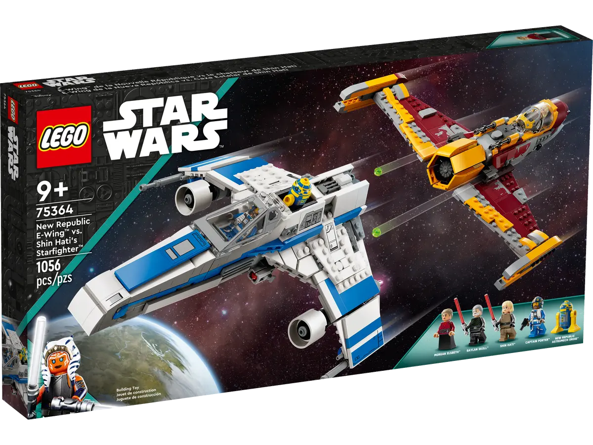 LEGO Star Wars New Republic E-Wing vs. Shin Hati’s Starfighter, Ahsoka Series Set with 2 Toy Vehicles, Droid Figure, 4 Minifigures and 2 Lightsabers 75364